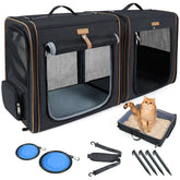 Lekereise two-cat carrier connection used for smooth multi-pet travel.