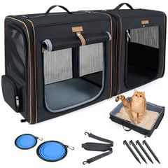 Lekereise two-cat carrier connection used for smooth multi-pet travel.