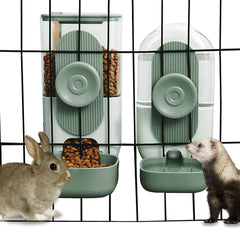 Lemtrflo hanging feeder rabbit demonstrates space-saving design for cages, keeping feeding area tidy.