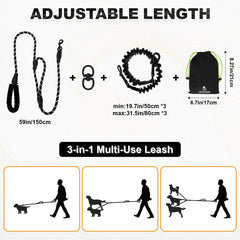 LEOSASA 3-in-1 modular leash adapts to one, two, or three dogs.