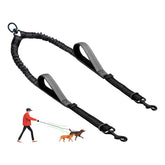 LEOSASA double dog leash grey main view shows dual-dog setup for coordinated walks