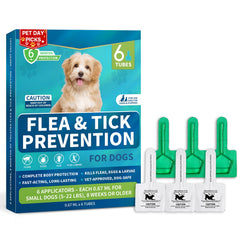 Lerqua small dog flea-tick drops applied at the neck protect against fleas and ticks.