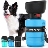 Lesotc dog water bottle with integrated bowl setup used on a sunny walk