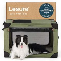 LE SURE 36-inch soft collapsible crate folded for travel and storage.