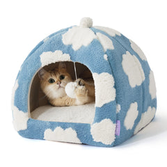 LE SURE Lesure cute cat bed blue 2in1 cave offers a cozy hideaway for kittens