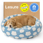 LE SURE donut dog bed in blue round shape offers plush comfort.