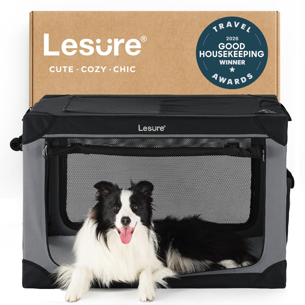 LE SURE Lesure soft collapsible dog crate in open fold for travel and storage.