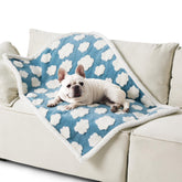 LE SURE waterproof dog blanket in blue on a couch, protecting furniture.