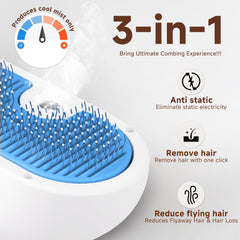 LetsFeed steam spray function delivers fine mist to reduce static during brushing