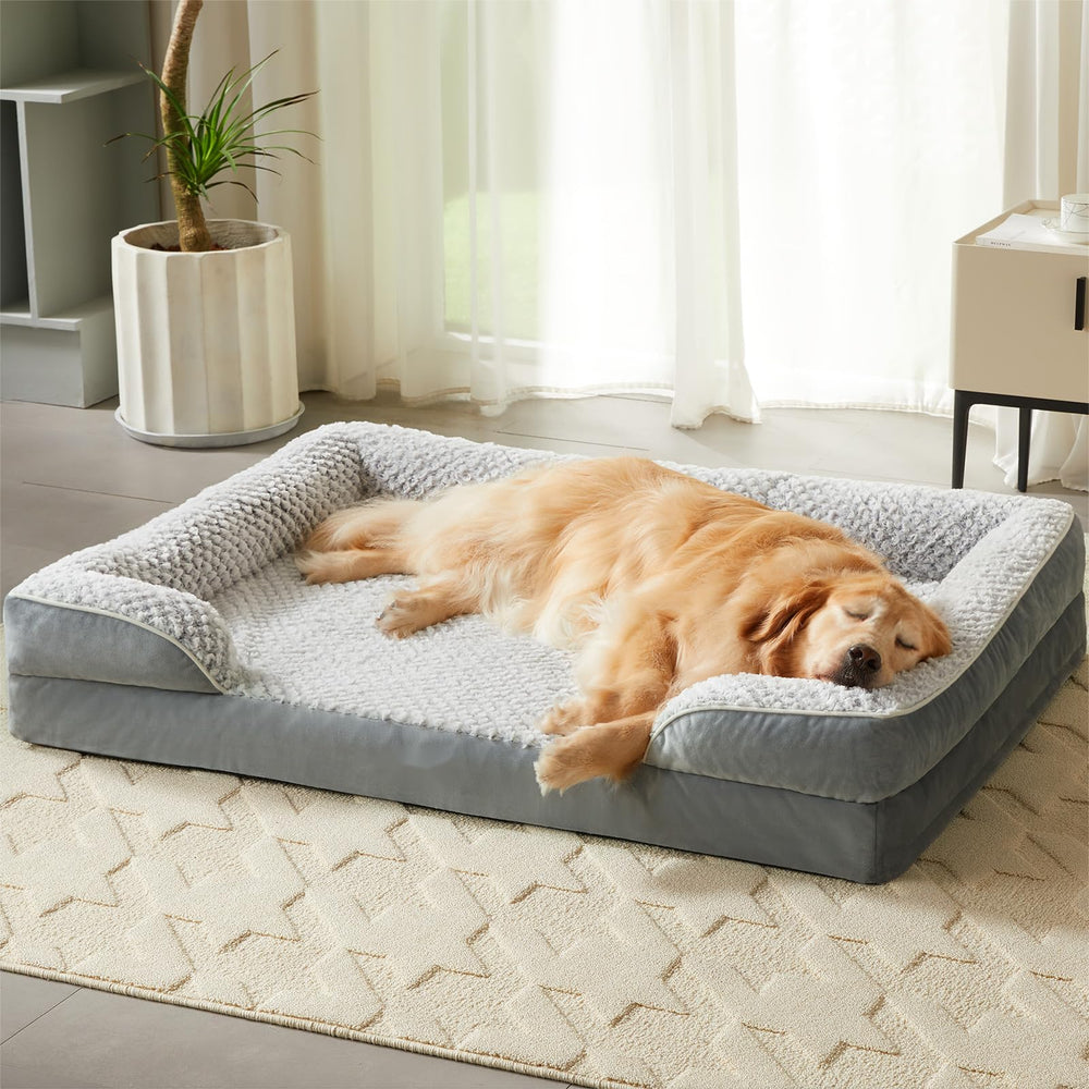 LEXTRO 42x30-inch orthopedic bed in grey provides spacious lounging for large dogs.