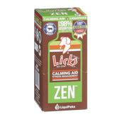 Licks Zen Calming Aid bottle and label highlight braised beef flavor for easy dosing