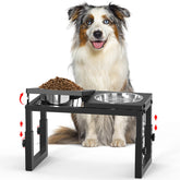 LIDTOP elevated dog bowl stand, side view, showing adjustable height and tilt for comfortable feeding.