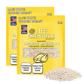 Life Essentials Chicken Sprinkles pack front view highlights protein-rich, single-ingredient treats.