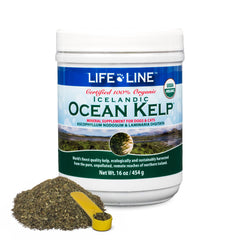 Life Line Organic Ocean Kelp bottle supports pet skin and coat health.