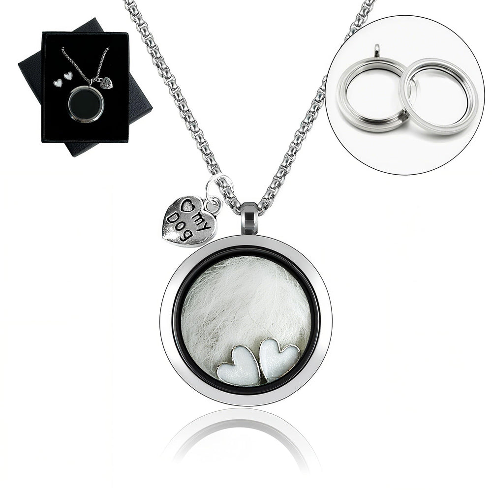 Lifelisa dog fur keepsake necklace with glass circle pendant for cherished memories.
