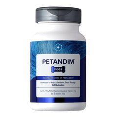 LifeVantage Petandim dog vitamins bottle shown, 30-chew box for daily antioxidant care