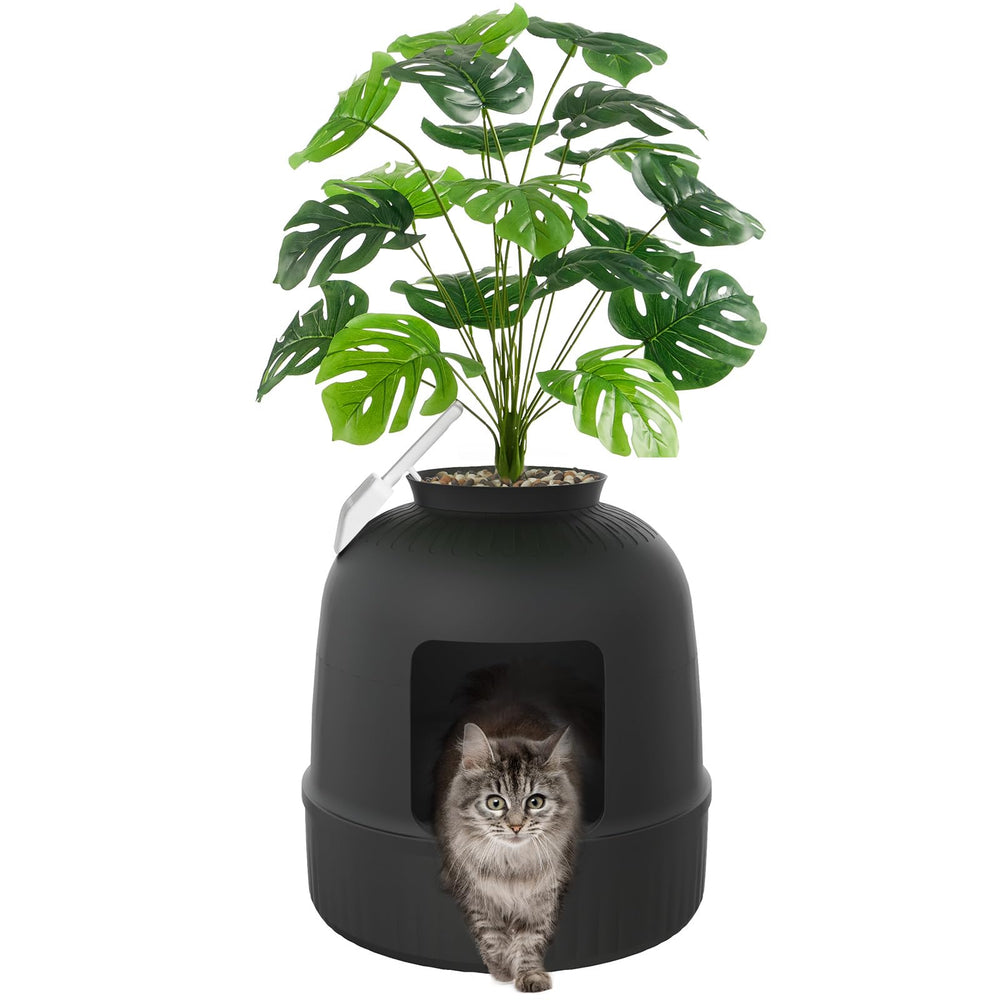 Lifewit hidden cat litter box with flower-pot design keeps odors contained.