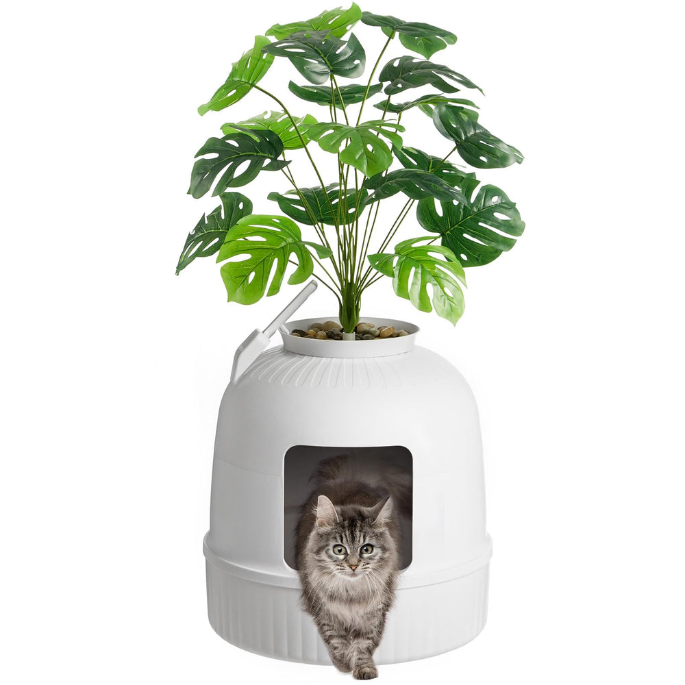 Lifewit hidden litter box as decorative flower pot conceals litter while blending with room decor.