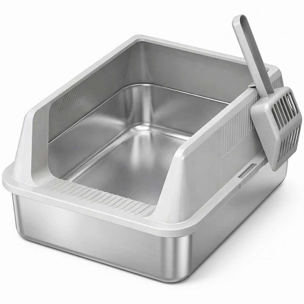 Lifewit stainless steel litter box, top-entry view, keeps litter contained and clean