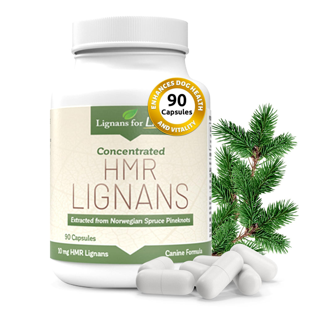 Lignans For Life HMR Lignans 10mg capsules bottle promotes canine wellness and vitality