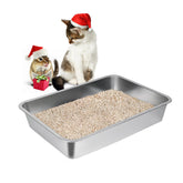 LIHONG stainless steel cat litter box front view; easy entry for small pets