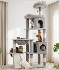 LIKISAK 68-inch cat tree assembly in living room for quick, stable setup.