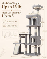 LIKISAK big cat tower with sisal posts providing durable scratching surfaces.