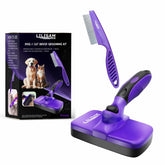 LILISAM self-cleaning slicker brush with purple handle for quick, gentle hair removal on dogs and cats.