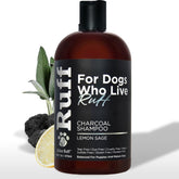 Lillian Ruff activated charcoal shampoo bottle showing deep clean action and detoxifying charcoal benefits