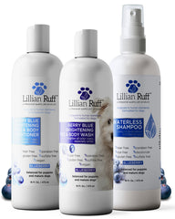 Lillian Ruff Berry Blue Brightening Shampoo bottle with violet pigments for brighter fur.