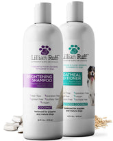 Lillian Ruff Brightening Shampoo boosts coat brightness with coconut cleansing for dogs.