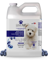 Lillian Ruff Berry Blue bottle shows rich lather for brightening coats.