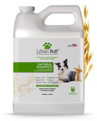 Lillian Ruff PRO Formula Deodorizing Oatmeal Dog Shampoo bottle offers gentle cleansing and hydration.