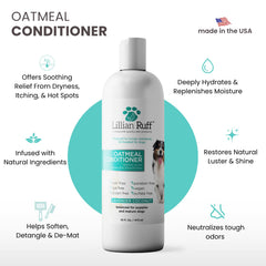 Lillian Ruff PRO Formula Oatmeal dog conditioner foam on fur for detangling.