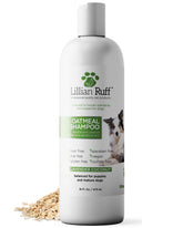 Lillian Ruff PRO oatmeal dog shampoo bottle ready for grooming.