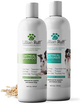Lillian Ruff PRO shampoo bottle highlights soothing oatmeal formula for gentle cleansing