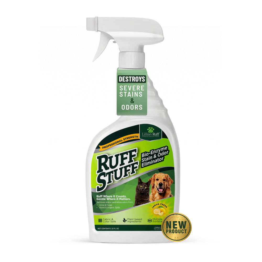 Lillian Ruff RUFF STUFF spray bottle targets tough stains and odors.
