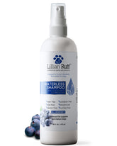 Lillian Ruff waterless dry shampoo bottle showing blueberry scent for quick refresh