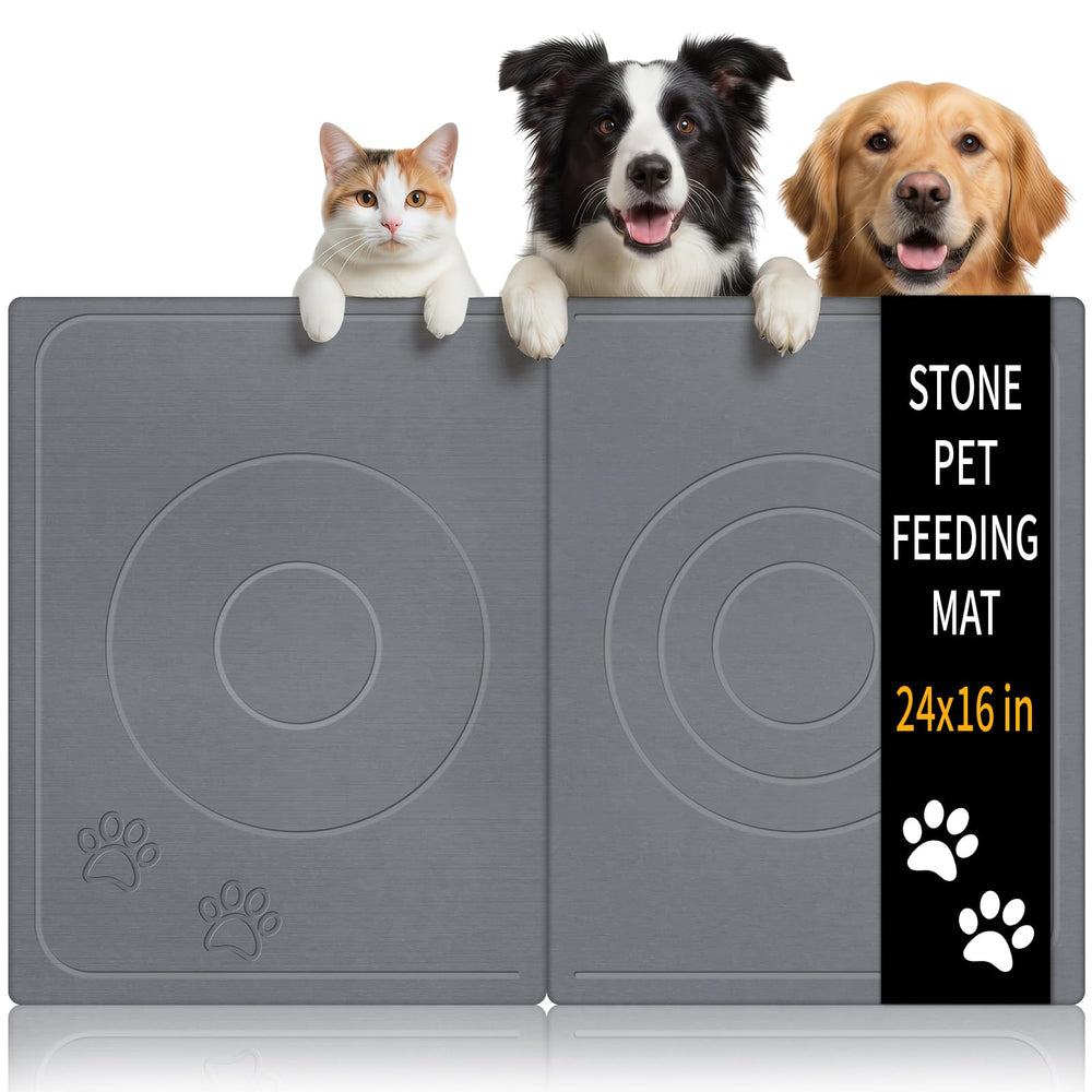 Linidcoud stone feeding mat 16x12 dark grey keeps bowls tidy and dry