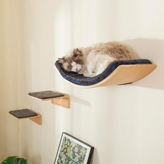 LIORCE cat wall shelf curved bed with two steps provides elevated lounging and safe climbing.