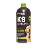 LIQUIDHEALTH K9 Complete bottle-front shows label and beef flavor for dogs.