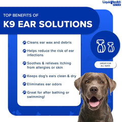 LIQUIDHEALTH K9 Ear Cleaner with cotton ball for cleansing and drying
