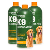 LIQUIDHEALTH K9 glucosamine bottle closeup highlighting joint support formula