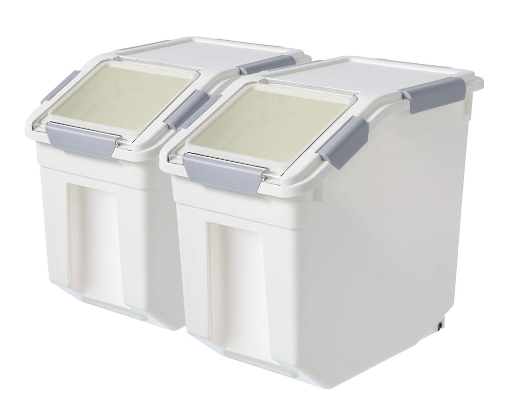 LISM dog food storage bin with large opening for easy scooping.