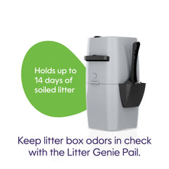 Litter Genie Standard Pail Silver with lid open showing disposal path