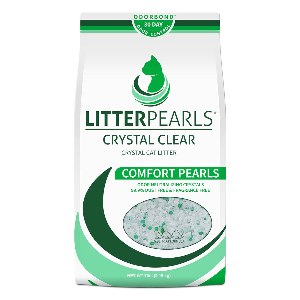 Litter Pearls Crystal Clear 7 lb bag showcases lightweight crystals with odor control.
