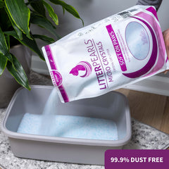 Litter Pearls crystal litter close-up highlights paw-friendly, soft texture for gentle use.