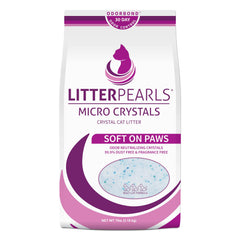 Litter Pearls micro crystals unscented closeup showing soft, low-dust texture for sensitive cats.