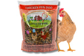 LITTLE FARMER Chicken Fun-DOO bag close-up showing non-GMO, soy-free formula for backyard chickens.