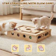 Livanira XL Cat Nail File Box open puzzle reveals multi-angle openings for pawing.
